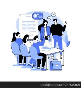 Become a team leader isolated cartoon vector illustrations. Group of IT company workers meeting in conference hall, introduction of a new team supervisor, career development vector cartoon.. Become a team leader isolated cartoon vector illustrations.