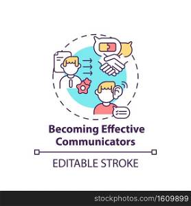 Becoming effective communicators concept icon. Media literacy elements idea thin line illustration. Speaking clearly and listening actively. Vector isolated outline RGB color drawing. Editable stroke. Becoming effective communicators concept icon