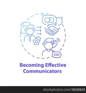 Becoming effective communicators concept icon. Media literacy elements idea thin line illustration. Understanding audience. Becoming engaged listener. Vector isolated outline RGB color drawing. Becoming effective communicators concept icon