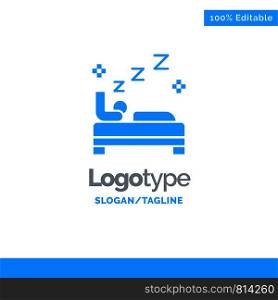 Bed, Bedroom, Clean, Cleaning Blue Solid Logo Template. Place for Tagline