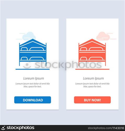 Bed, Bedroom, , Service, Hotel Blue and Red Download and Buy Now web Widget Card Template