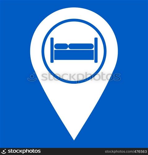Bed, hostel, hotel sign icon white isolated on blue background vector illustration. Bed, hostel, hotel sign icon white
