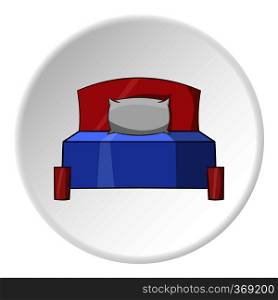 Bed icon in cartoon style isolated on white circle background. Furniture symbol vector illustration. Bed icon, cartoon style