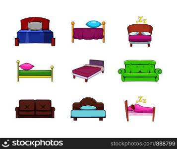 Bed icon set. Cartoon set of bed vector icons for your web design isolated on white background. Bed icon set, cartoon style