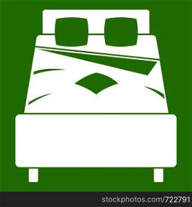 Bed icon white isolated on green background. Vector illustration. Bed icon green