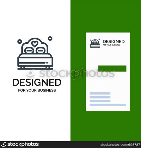 Bed, Love, Heart, Wedding Grey Logo Design and Business Card Template