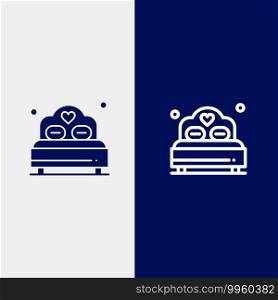 Bed, Love, Heart, Wedding Line and Glyph Solid icon Blue banner Line and Glyph Solid icon Blue banner
