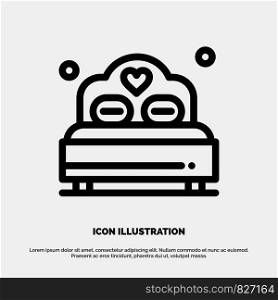 Bed, Love, Heart, Wedding Line Icon Vector