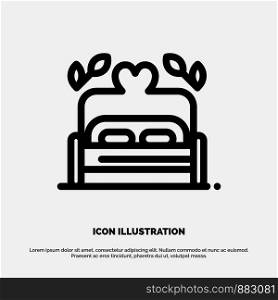 Bed, Love, Heart, Wedding Line Icon Vector
