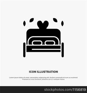 Bed, Love, Heart, Wedding solid Glyph Icon vector