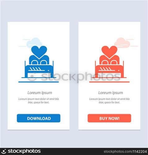 Bed, Love, Lover, Couple, Valentine Night, Room Blue and Red Download and Buy Now web Widget Card Template