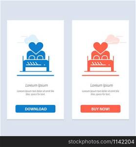 Bed, Love, Lover, Couple, Valentine Night, Room Blue and Red Download and Buy Now web Widget Card Template