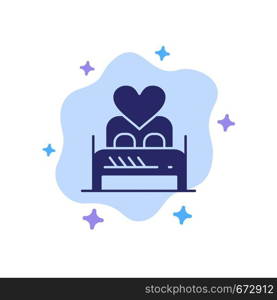 Bed, Love, Lover, Couple, Valentine Night, Room Blue Icon on Abstract Cloud Background