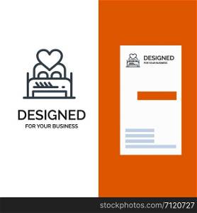 Bed, Love, Lover, Couple, Valentine Night, Room Grey Logo Design and Business Card Template