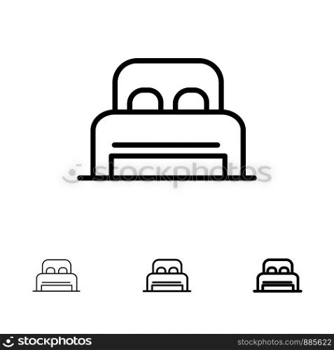 Bed, Sleep, Room, Hotel Bold and thin black line icon set