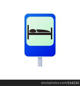 Bed traffic sign icon in cartoon style on a white background. Bed traffic sign icon, cartoon style