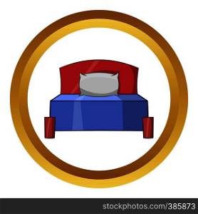 Bed vector icon in golden circle, cartoon style isolated on white background. Bed vector icon, cartoon style