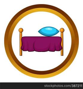 Bed vector icon in golden circle, cartoon style isolated on white background. Bed vector icon
