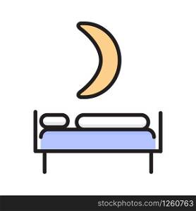 Bed with a month in a linear style. Night time icon vector. Chamber, room icon for the website. Drowsiness, fatigue, lack of energy illustration. Midnight sign.. Bed with a month in a linear style. Night time icon vector. Chamber, room icon for the website. Drowsiness, fatigue, lack of energy illustration.
