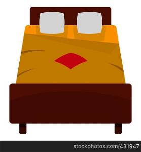 Bed with yellow blanket icon flat isolated on white background vector illustration. Bed with yellow blanket icon isolated