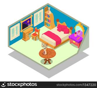 Bedchamber concept banner. Isometric banner of bedchamber vector concept for web, giftcard and postcard. Bedchamber concept banner, isometric style