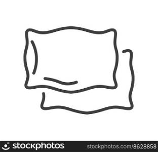 Bedding textile for home, isolated soft and fluffy cushions or pillows. Pillowcases shop with variety of products. Texture of cotton or wool. Minimalist icon, simple line art vector in flat style. Pillows or cushions, pillowcases bedding textile