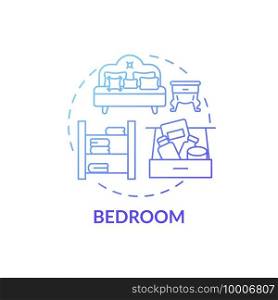 Bedroom blue gradient concept icon. Tidying house idea thin line illustration. Sleep and relax. Airing room. Decluttering and cleaning-out. Vector isolated outline RGB color drawing. Bedroom blue gradient concept icon