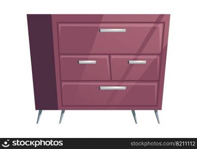 Bedroom furniture dresser cartoon vector illustration. Elements for home living room or office interior, brown wooden chest of drawers for storage, room accessory isolated on white. Bedroom furniture dresser chest of drawers cartoon