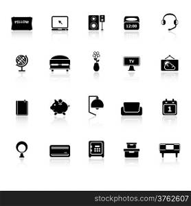 Bedroom icons with reflect on white background, stock vector