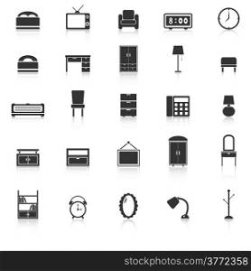 Bedroom icons with reflect on white background, stock vector
