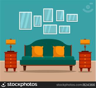 Bedroom interior concept background. Flat illustration of bedroom interior vector concept background for web design. Bedroom interior concept background, flat style