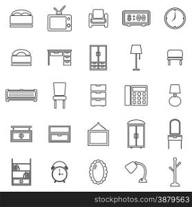 Bedroom line icons on white background, stock vector