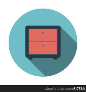 Bedroom Nightstand Icon. Flat Circle Stencil Design With Long Shadow. Vector Illustration.