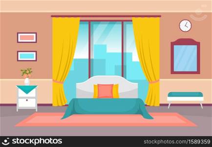 Bedroom Sleeping Room Bed Interior Design Modern Hotel Apartment Illustration