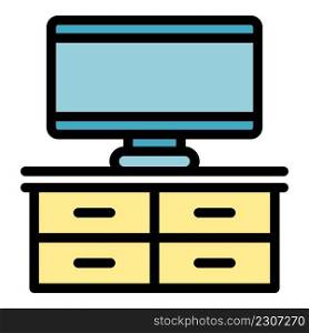 Bedroom tv furniture icon. Outline bedroom tv furniture vector icon color flat isolated. Bedroom tv furniture icon color outline vector
