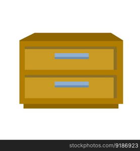 Bedside table and nightstand. Square wardrobe with drawers. Flat isolated illustration. Wooden brown furniture. Bedside table and nightstand.