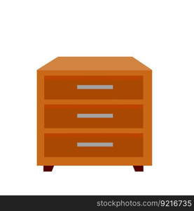 Bedside table and nightstand. Wooden brown furniture. Flat isolated illustration. Square wardrobe with drawers. Bedside table and nightstand.