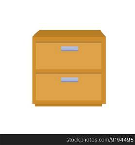 Bedside table and nightstand. Wooden brown furniture. Square wardrobe with drawers. Flat isolated illustration. Bedside table and nightstand.