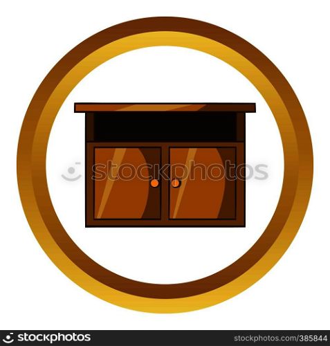 Bedside table vector icon in golden circle, cartoon style isolated on white background. Bedside table vector icon, cartoon style