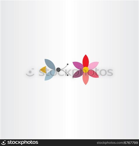bee and flower symbol vector logo label