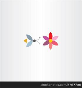 bee and flower symbol vector logo label