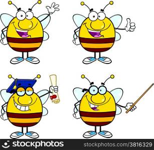 Bee Cartoon Mascot Characters. Set Collection 1