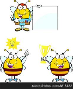 Bee Cartoon Mascot Characters. Set Collection 10