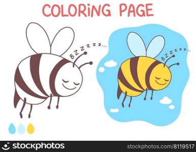 Bee coloring page funny and cute doodle vector illustration illustration