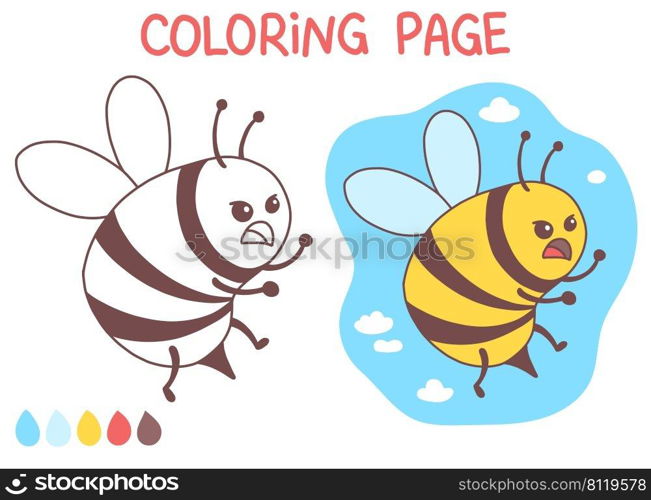 Bee coloring page funny and cute doodle vector illustration illustration