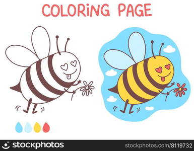 Bee coloring page funny and cute doodle vector illustration illustration