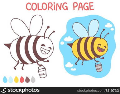 Bee coloring page funny and cute doodle vector illustration illustration