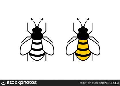 Bee flat and web icons. Bees, isolated on white background. Bee icon in modern flat design. Vector illustration.
