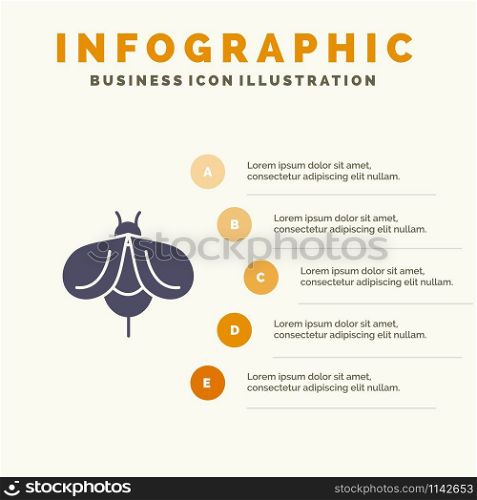 Bee, Fly, Honey, Bug Solid Icon Infographics 5 Steps Presentation Background