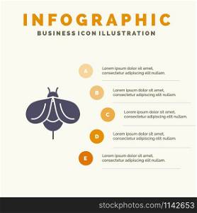 Bee, Fly, Honey, Bug Solid Icon Infographics 5 Steps Presentation Background
